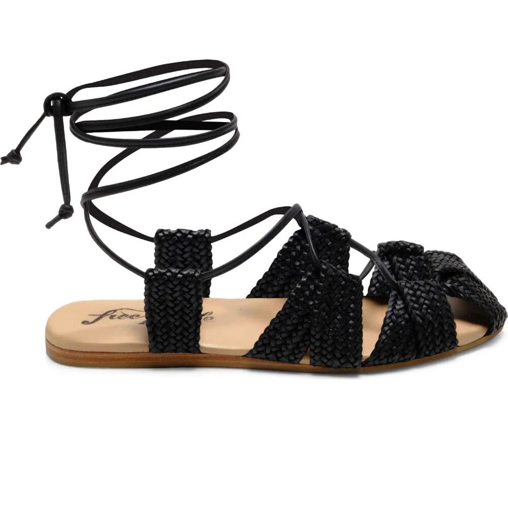 FREE PEOPLE Sunny Gilly Flats Wrap SANDALS Size 9 Black Woven Leather NEW $128 - Picture 5 of 15